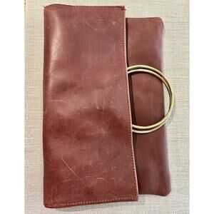 Parker Clay Nyala Fold-over Clutch Brick Ethiopian Leather Brass‎ Sold Out $178